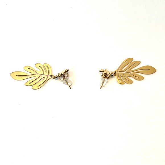 Gold Leaf Dangle Earrings Tropical Vacation Office Modern NWT - Picture 4 of 6